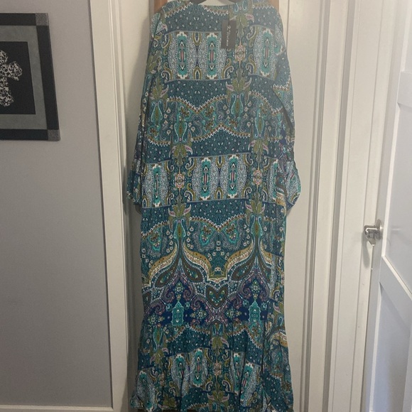R. VIVIMOS Blue & Chartreuse Paisley Ruffled Maxi Wrap Dress SZ LG (12/14) - Picture 9 of 12